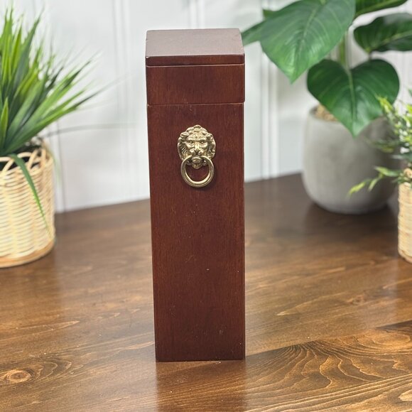 Vintage Wood Gift Box for Wine Bottle Bombay Company Wood Box with Brass Handle - Picture 1 of 15